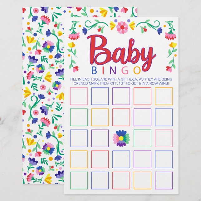 Färglöst Blommigt Baby Bingo Shower Game (Fram/baksida)
