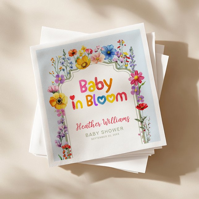 Färglöst Blommigt Baby i Bloom Baby Shower Napkins Pappersservett (Baby In Bloom - Baby Shower Napkins)