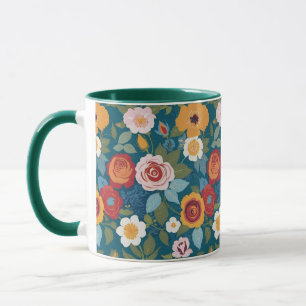 Färglöst Blommigt med Ro och Wildblommor Mugg
