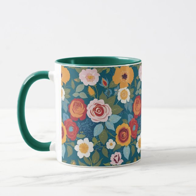 Färglöst Blommigt med Ro och Wildblommor Mugg (Vänster)