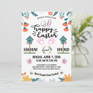 Färglöst Blommigt och fågelhus Påskägg Hunt Party Inbjudningar
