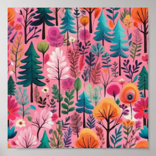 Färglöst blommigt, originalfärgad digital målning poster