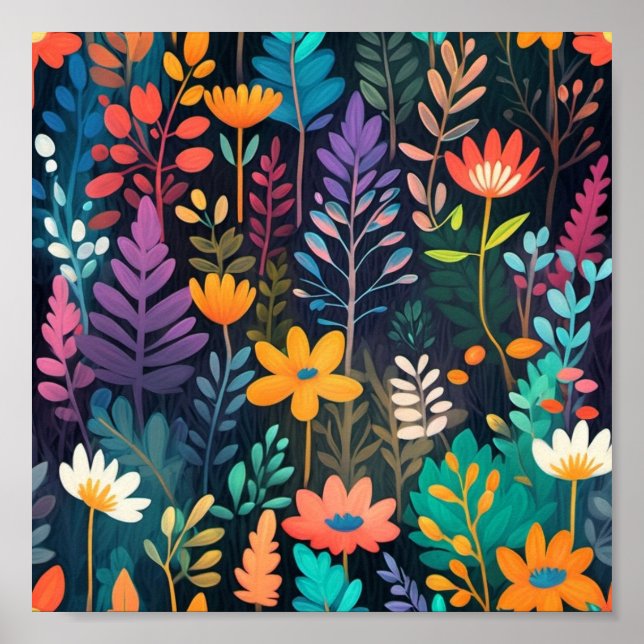 Färglöst blommigt, originalfärgad digital målning poster (Framsidan)