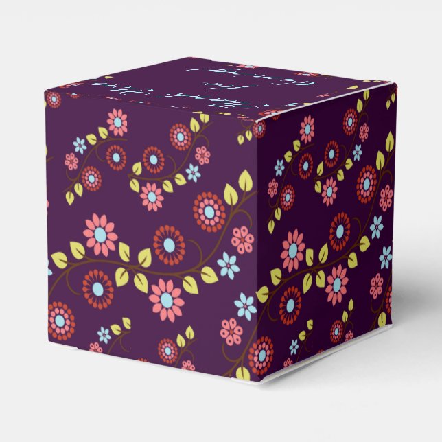 Färglöst blommönster lila bröllopsruta presentaskar (Baksidan Sidan)