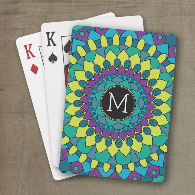 Färglöst bohemiskt blomma med Anpassningsbar Monog Kortlek (Personalized playing cards)