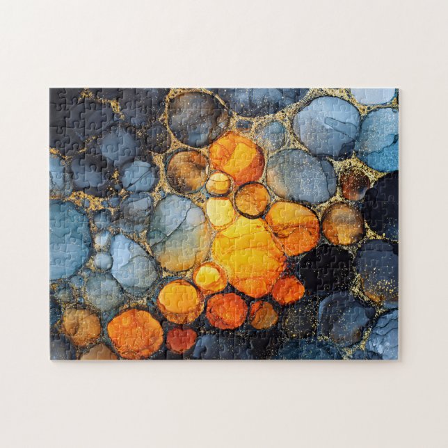 Färglöst bubbla Struktur med Guld Fluid Art Pussel (Horisontell)