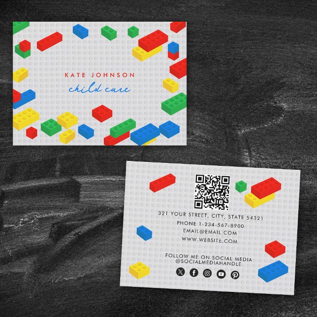 Färglöst Byggnad blockerar barnomsorgskod QR Visitkort (Colorful Building Blocks Child Care QR Code Business Card)