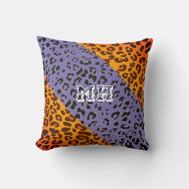 Färglöst Cheetah Skriv ut Mönster Girly Monogram Kudde (Framsida)