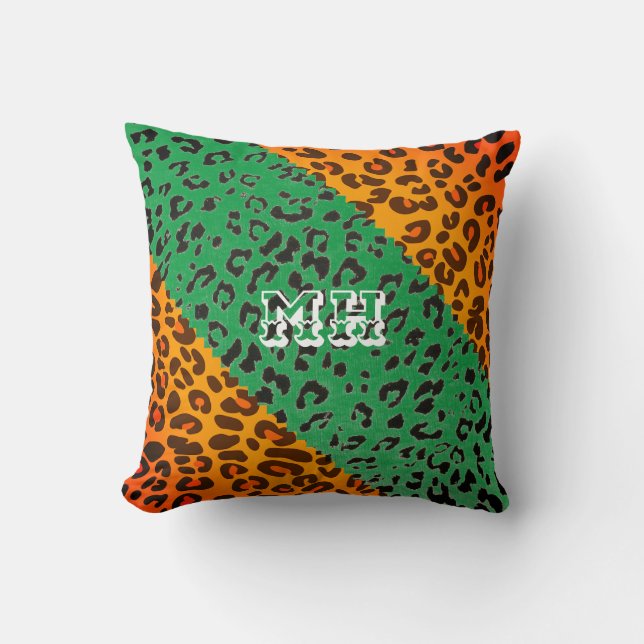 Färglöst Cheetah Skriv ut Mönster Girly Monogram Kudde (Framsida)