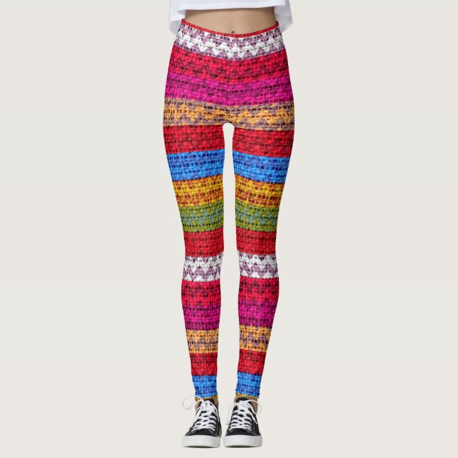 Färglöst Chevron Mönster Burlap-utseende #5 Leggings (Framsida)