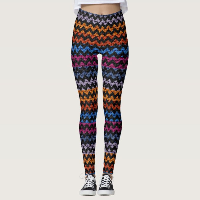 Färglöst Chevron Mönster Burlap-utseende Leggings (Framsida)