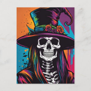 Färglöst Creepy Skull Halloween Vykort