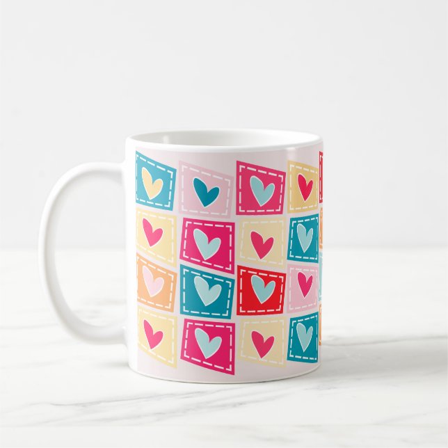 Färglöst Cute Heart Mönster Valentines day Kaffemugg (Vänster)