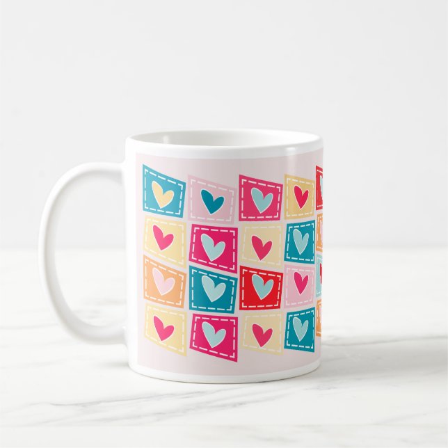 Färglöst Cute Heart Mönster Valentines day Kaffemugg (Vänster)
