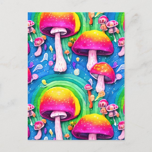 Färglöst Cute Mushroom Sömlös Mönster Vykort (Framsida)