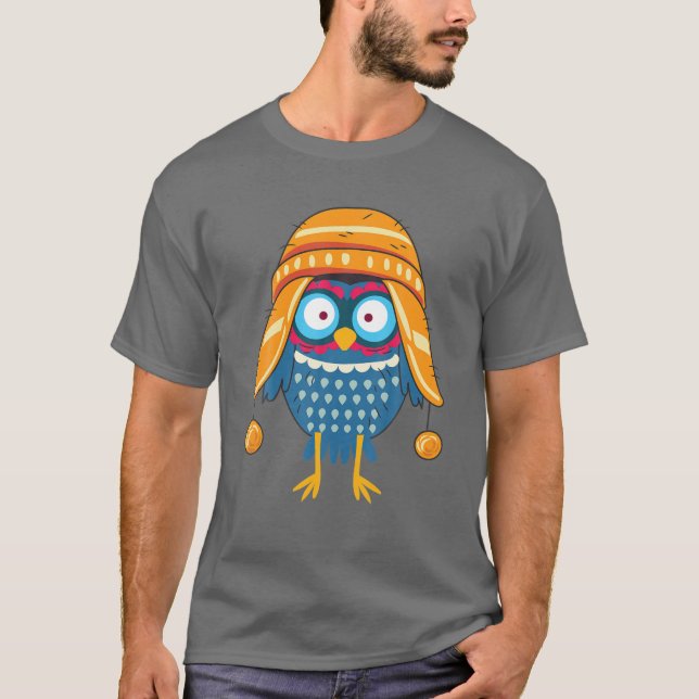 Färglöst Cute Uggla Funny Beanie Hat Earflaps T Shirt (Framsida)