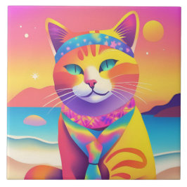 Färglöst dekorativ ruta för katt Teckning Kakelplatta