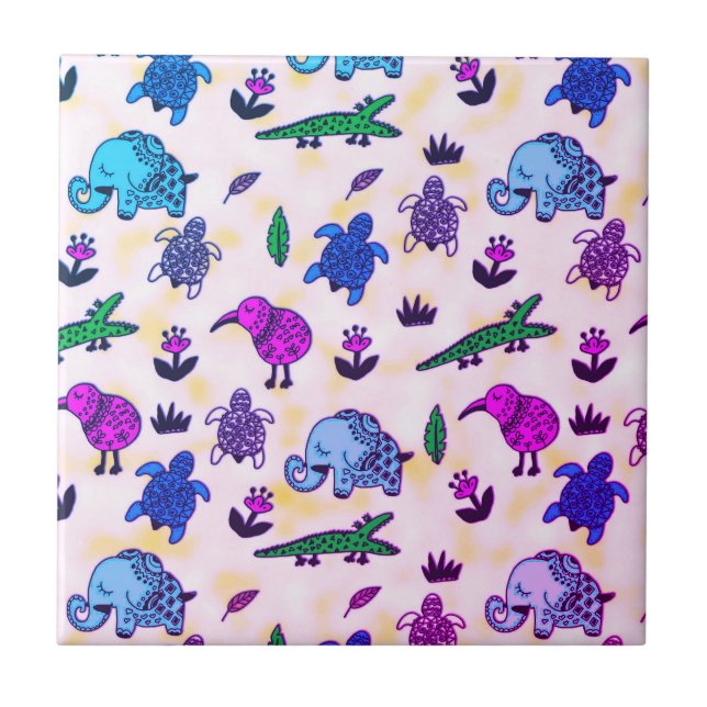 Färglöst djurutskrift kakelplatta (Framsidan)