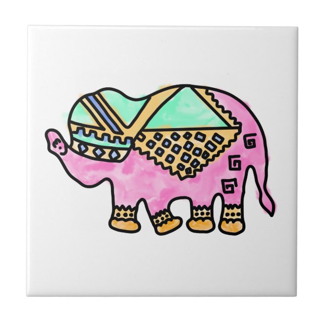 Färglöst elefant, modern vattenfärg kakelplatta (Framsidan)