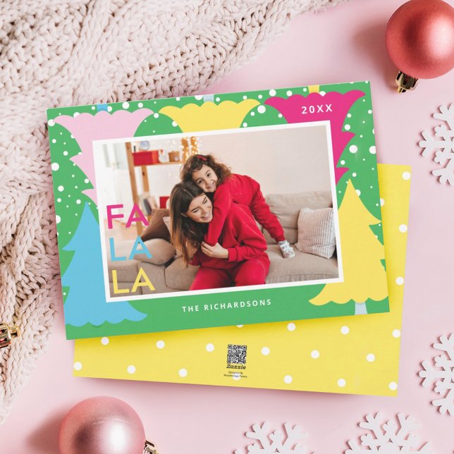 Färglöst FA LA Neon Roligt Julgran Photo Julkort (Colourful FA LA Neon Fun Christmas Tree Photo Holiday Card)