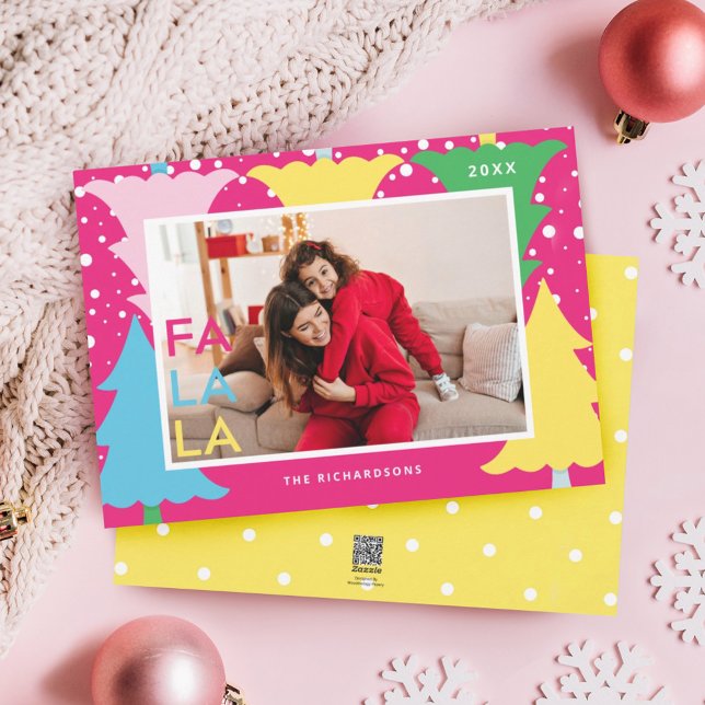 Färglöst FA LA Neon Roligt Julgran Photo Julkort (Colourful FA LA Neon Fun Christmas Tree Photo Holiday Card)