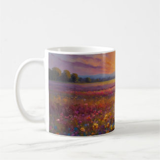 färglöst fält av blommor vid sunset mugg