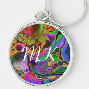 Färglöst färg på Fluid Art Digital Pour Paeing Rund Silverfärgad Nyckelring