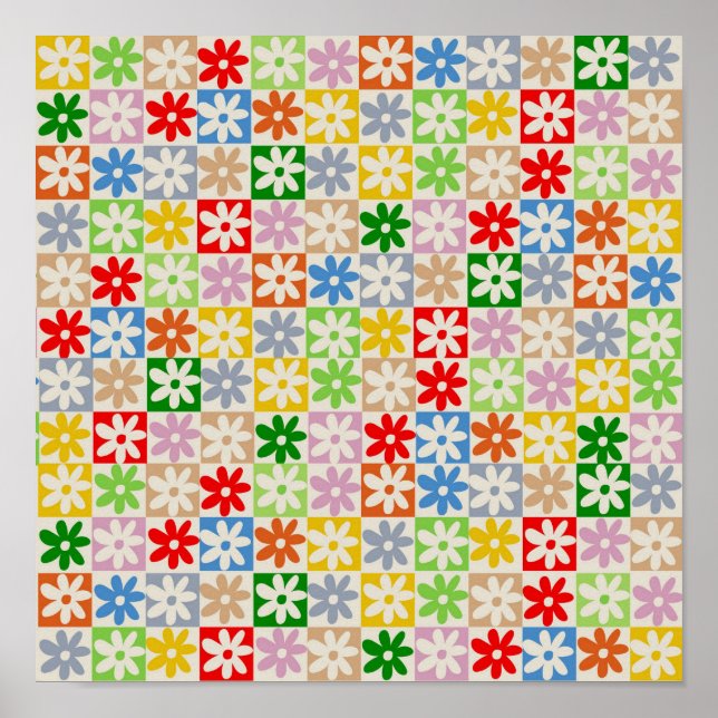 Färglöst, fet, kontrollerad blomma Y2K Mönster Poster (Framsidan)