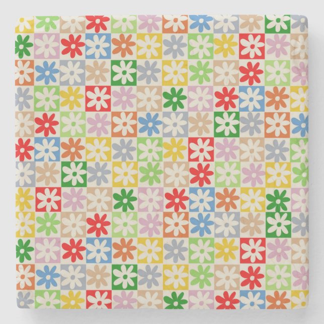 Färglöst, fet, kontrollerad blomma Y2K Mönster Stenunderlägg (Framsidan)