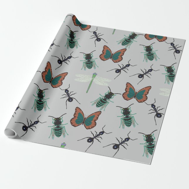 Färglöst fjäril Mönster Presentpapper (Utrullad)