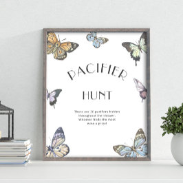 Färglöst fjäril Nappar Hunt Baby Shower-spel Poster