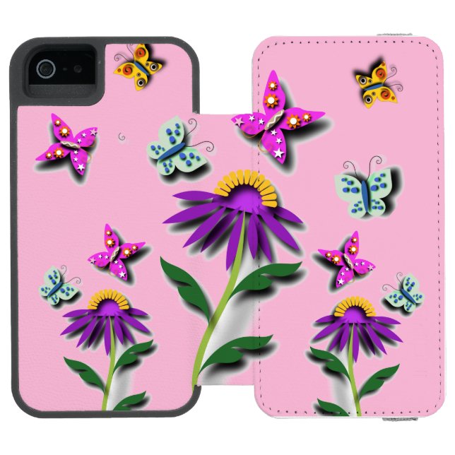 Färglöst fjäril och blomma incipio iPhone wallet skal (Folio Öppen)