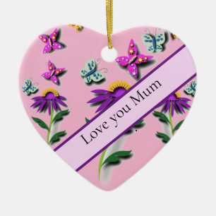 Färglöst fjäril och blomma julgransprydnad keramik
