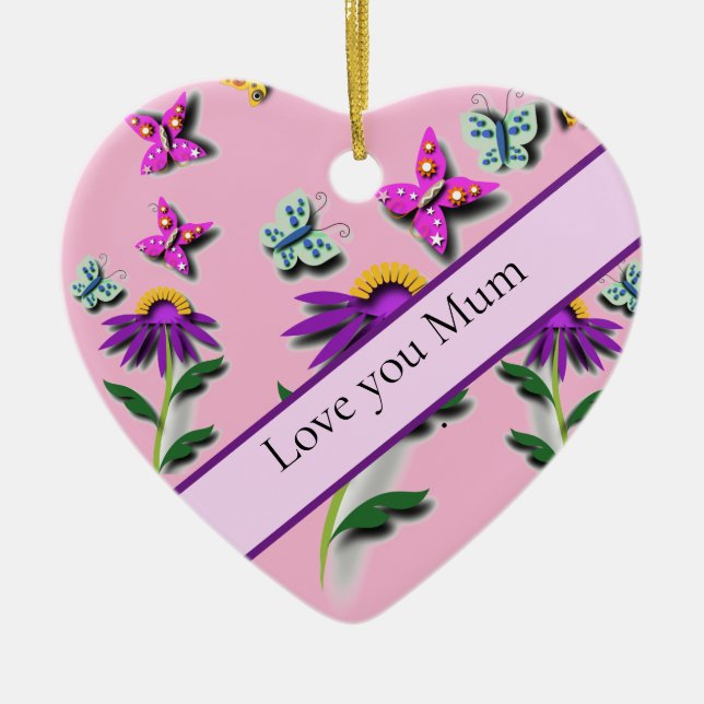 Färglöst fjäril och blomma julgransprydnad keramik (Framsidan)