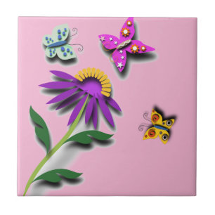 Färglöst fjäril och blomma kakelplatta