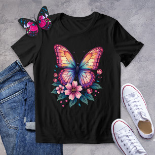 Färglöst fjäril och Blommigt Grafik Tee