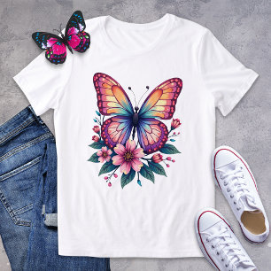Färglöst fjäril och Blommigt Grafik Tee