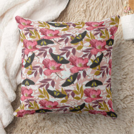 Färglöst fjäril och vallmo Nature Mönster Kudde