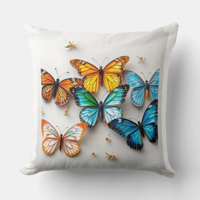 Färglöst fjäril-samling med Blommigt-dekortecken Kudde (Framsida)