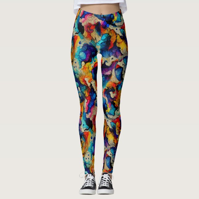 Färglöst flytande Bläck Abstraction Mönster Leggings (Framsida)