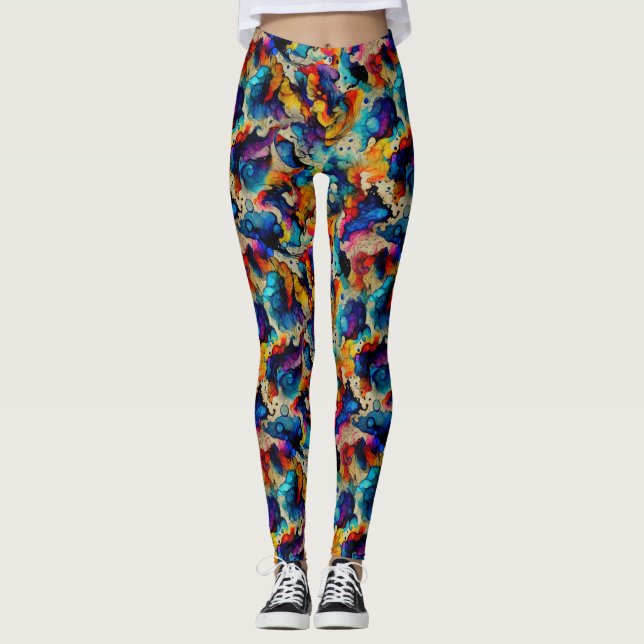 Färglöst flytande Bläck Abstraction Mönster Leggings (Framsida)