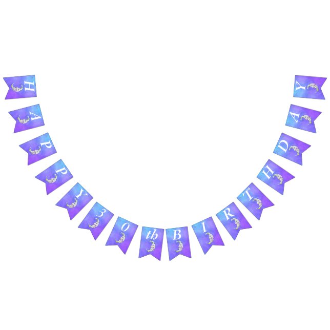 Färglöst födelsedag Crescent Måne på Lila Vimplar (Alla)