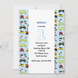 Färglöst födelsedag i Transport & Fordon Inbjudningar