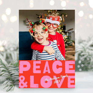 Färglöst foto av fetstilt Rosa och Kärlek Red Julkort