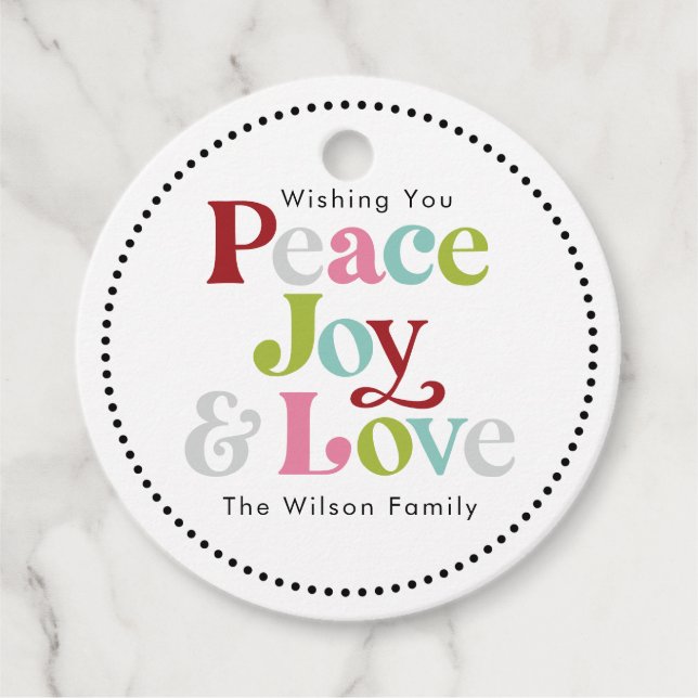 Färglöst fredsglädjen och Kärlek Retro-juljulen He Gåvor Etiketter (Framsida)