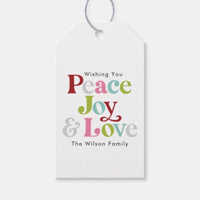 Färglöst fredsglädjen och Kärlek Retro-juljulen He Presentetikett (Framsidan)