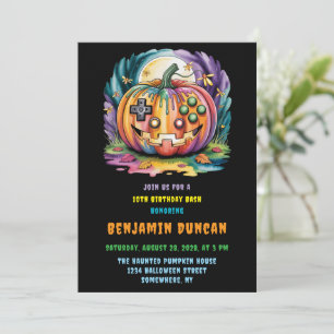 Färglöst gamer Pumpkin Halloween Bash Inbjudningar