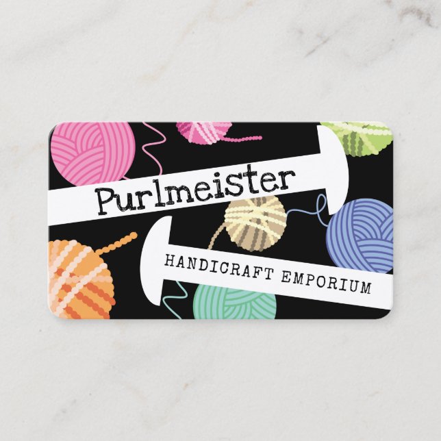 Färglöst garn av bollar stickat nål visitkort (Framsida)