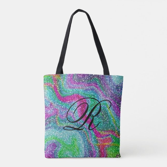 Färglöst glitter Abstrakt design med monogram Tygkasse (Baksida)
