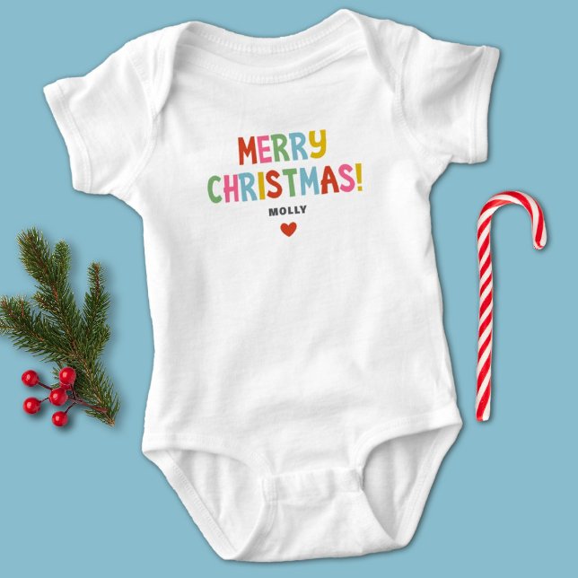 Färglöst God jul matchande familjejul T Shirt (A cute colorful Merry Christmas baby bodysuit. Festive and Fun for family pictures!)